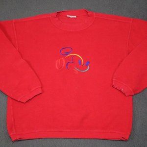 Vintage Walt Disney World Sweater Mens SZ L Red Crewneck Micky Mouse Graphic